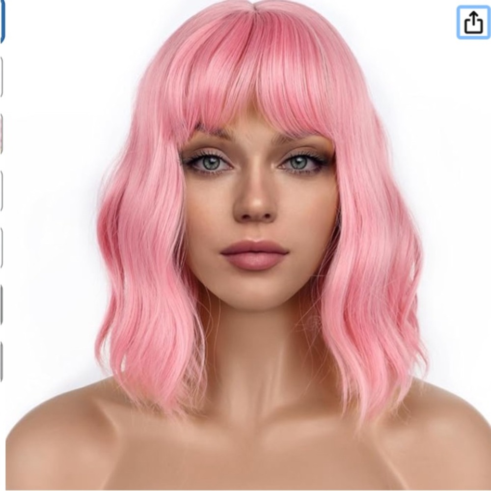 Pink Wavy Wig with Bangs